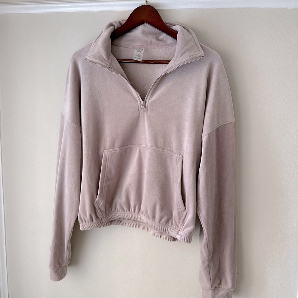 Large Mono B Cropped 3/4 Velvet Zip Sweatshirt